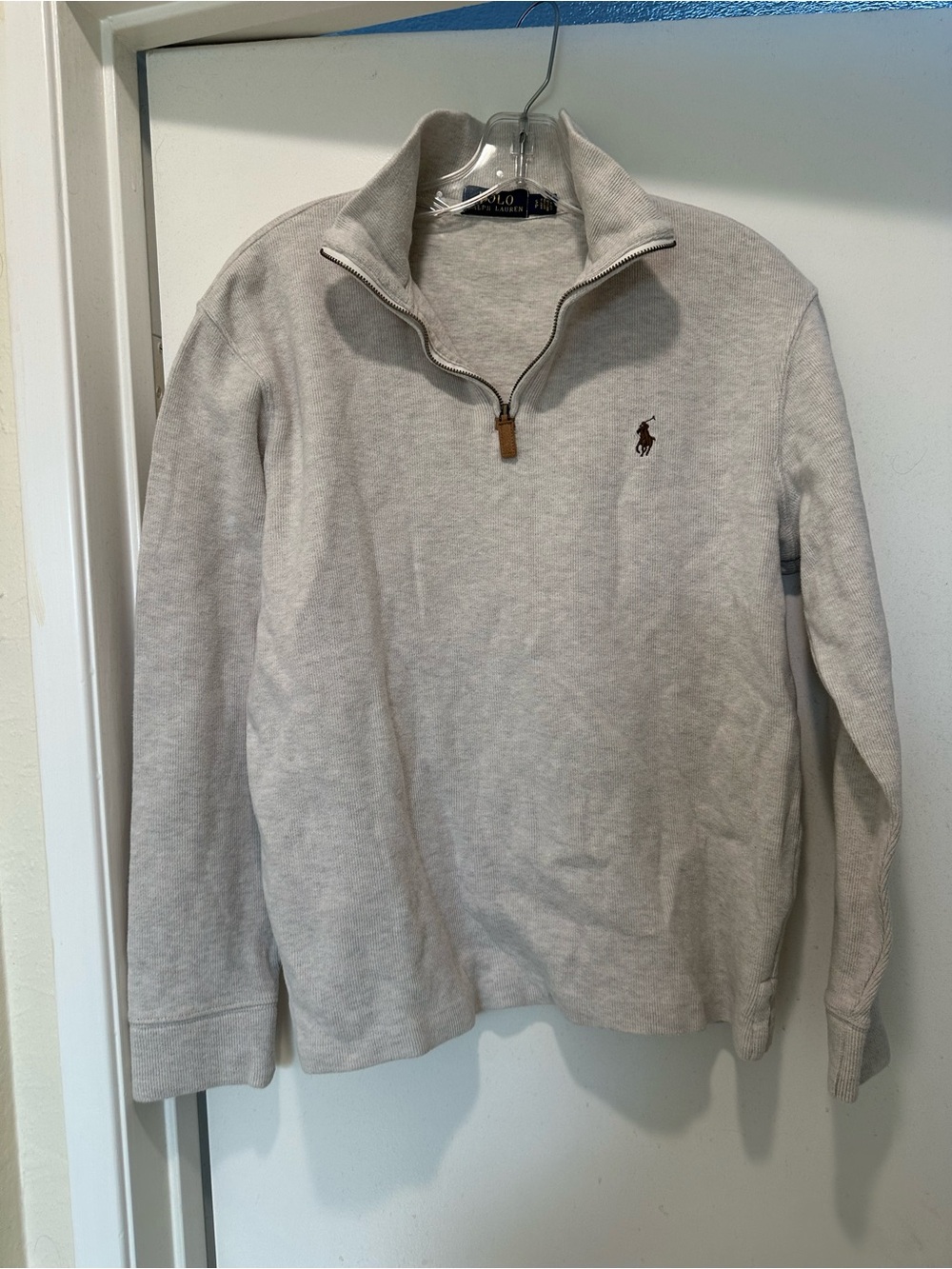 Polo by Ralph Lauren Beige Quarter Zip Sweater w Pony Logo Size Small